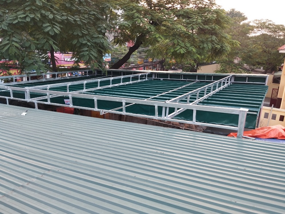 Thi công trọn gói lắp đặt mái bạt xếp lượn sóng mẫu đẹp